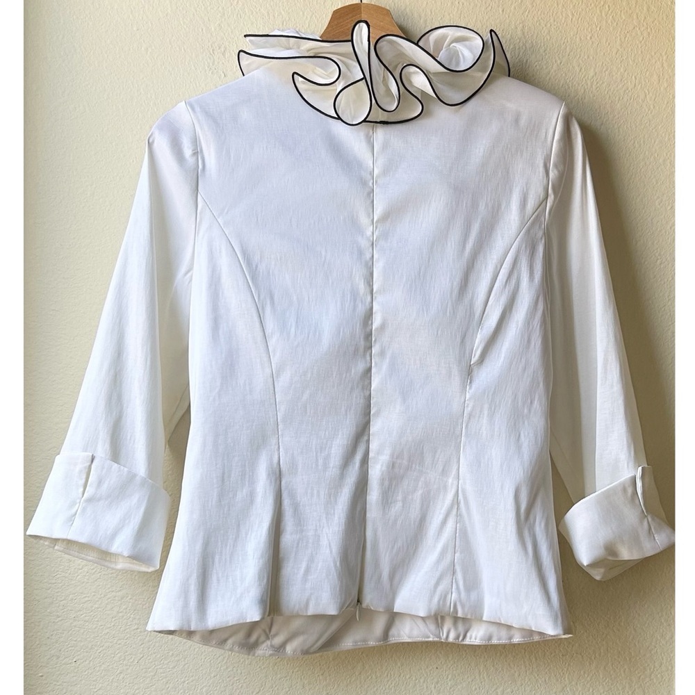 XSCAPE White Black Ruffled Formal Blouse Sz 12 - Picture 7 of 14